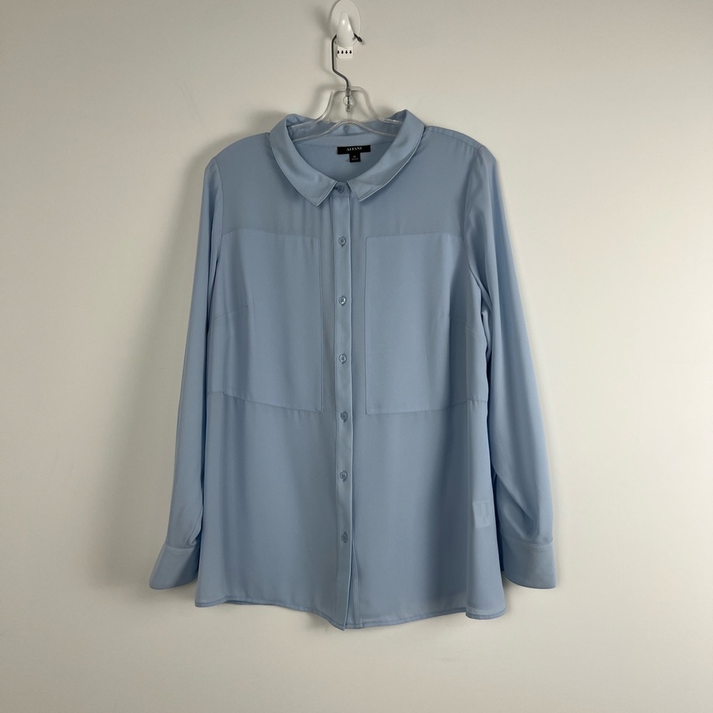 Women's Alfani Soft Sky Blue Button-Up Blouse 0X